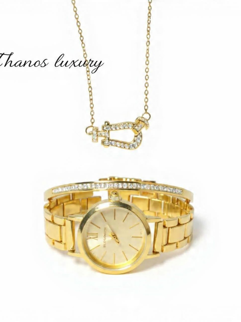 Elegant Gold Watch and Necklace Set